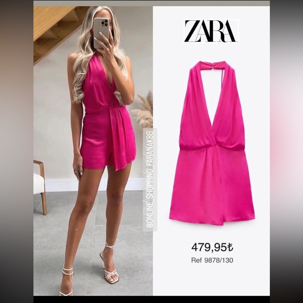 Zara satin effect short jumpsuit romper fucsia